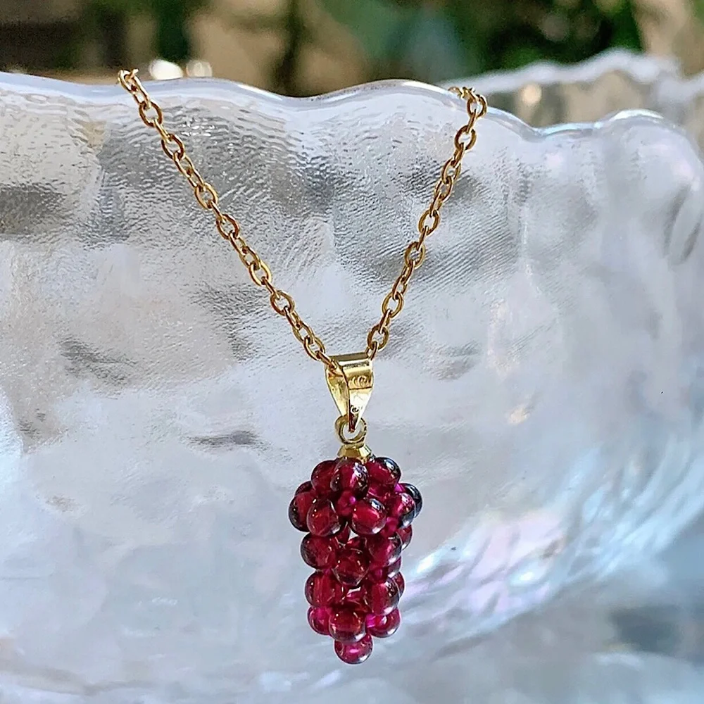 Red garnet grape pendant necklace